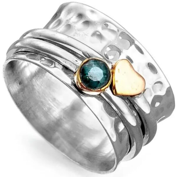 Natural Emerald Heart Sterling Silver Spinner Ring